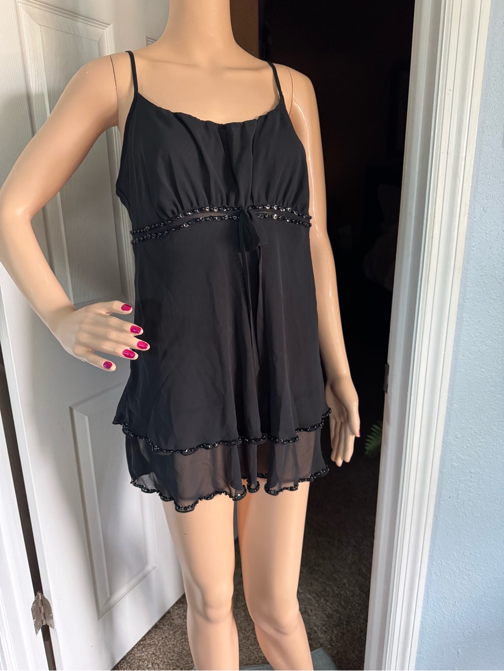 Morgan Taylor Black Beaded Chiffon Chemise